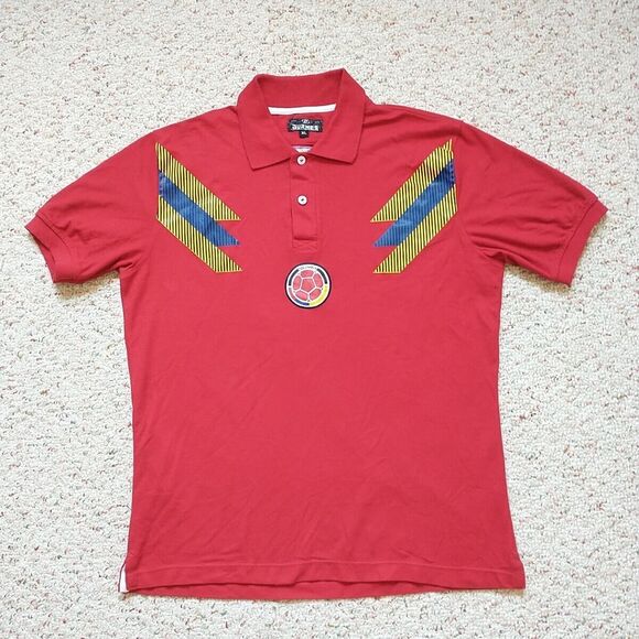 VTG Colombian Polo Shirt Men Red Logo Embroidery Soccer World Cup Y2K XL/M*READ - Picture 1 of 10
